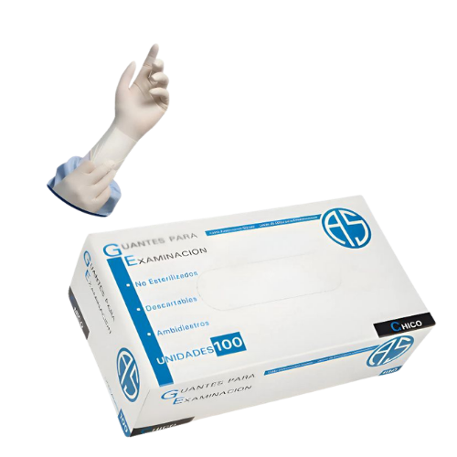 Guantes de Látex Descartables – Caja x 100 unidades (Blanco, distintos talles)